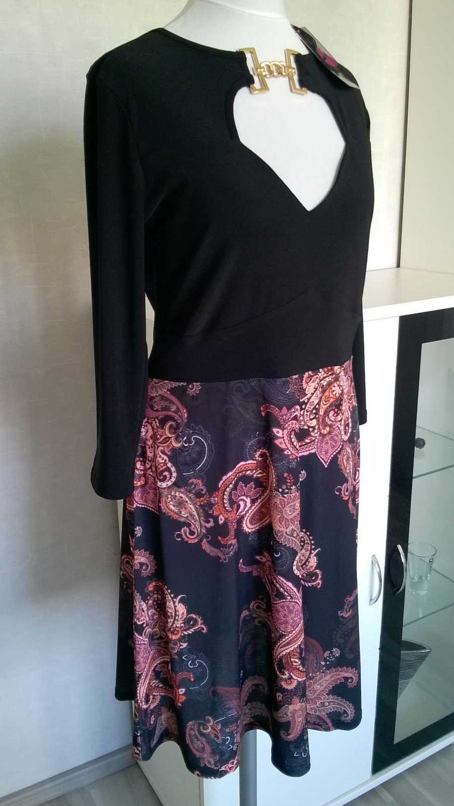 Kleid Jerseykleid ¾-Arm schwarz braun Paisleymuster Gr. 38 Melrose neu mit Etikett