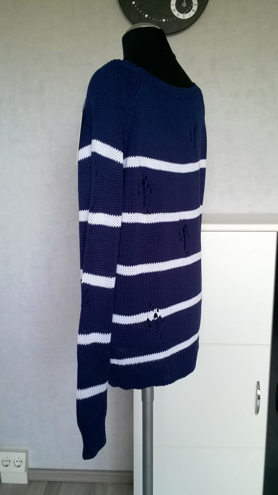 Pulli Strickpulli Oberteil destroyed-Look marine weiß gestreift Gr. 36/38 AJC neu mit Etikett