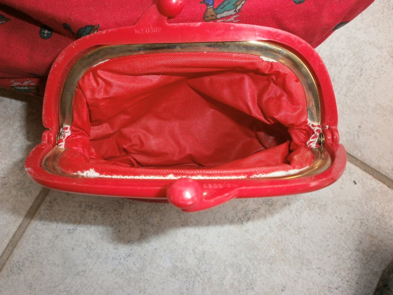 Kosmetiktasche und Schminktasche, Set, rot mit Enten, unbenutzt