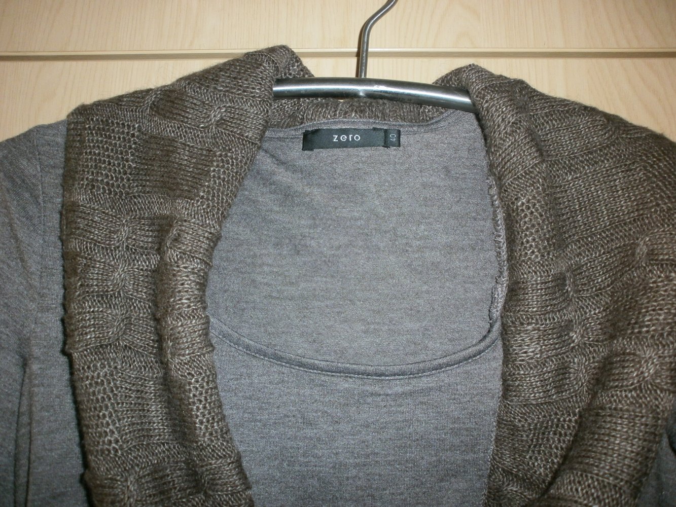 Langarm T-Shirt Zero, braun mit Schalkragen Gr. 40