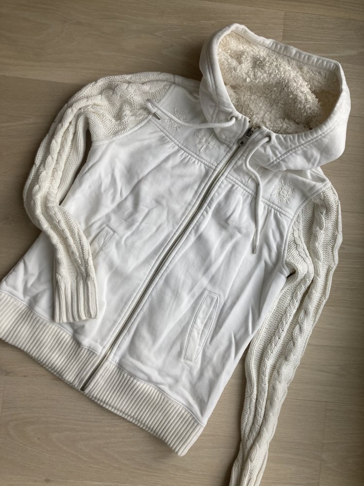 Hoodie Strickjacke Tom Tailor L 40 weiß mit Strickärmeln