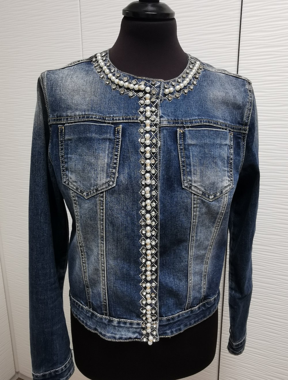 Jeansjacke mit Perlen und Glitzer 42 wie Neu ❤️