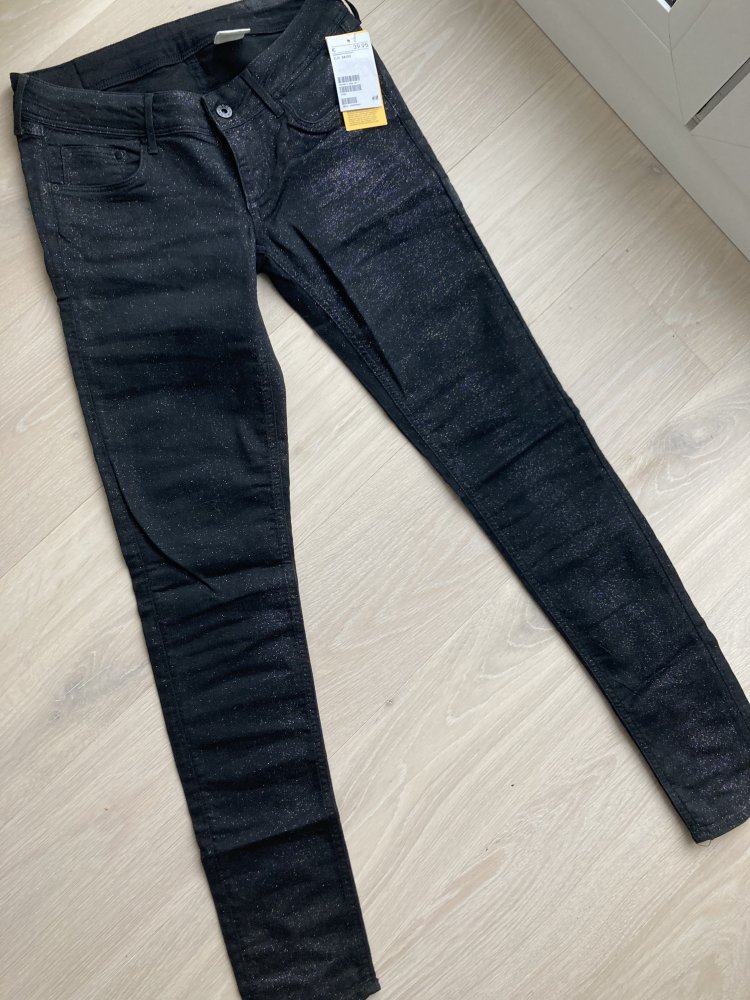H&M Glamour Jeans skinny schwarz mit Glitzer NEU
