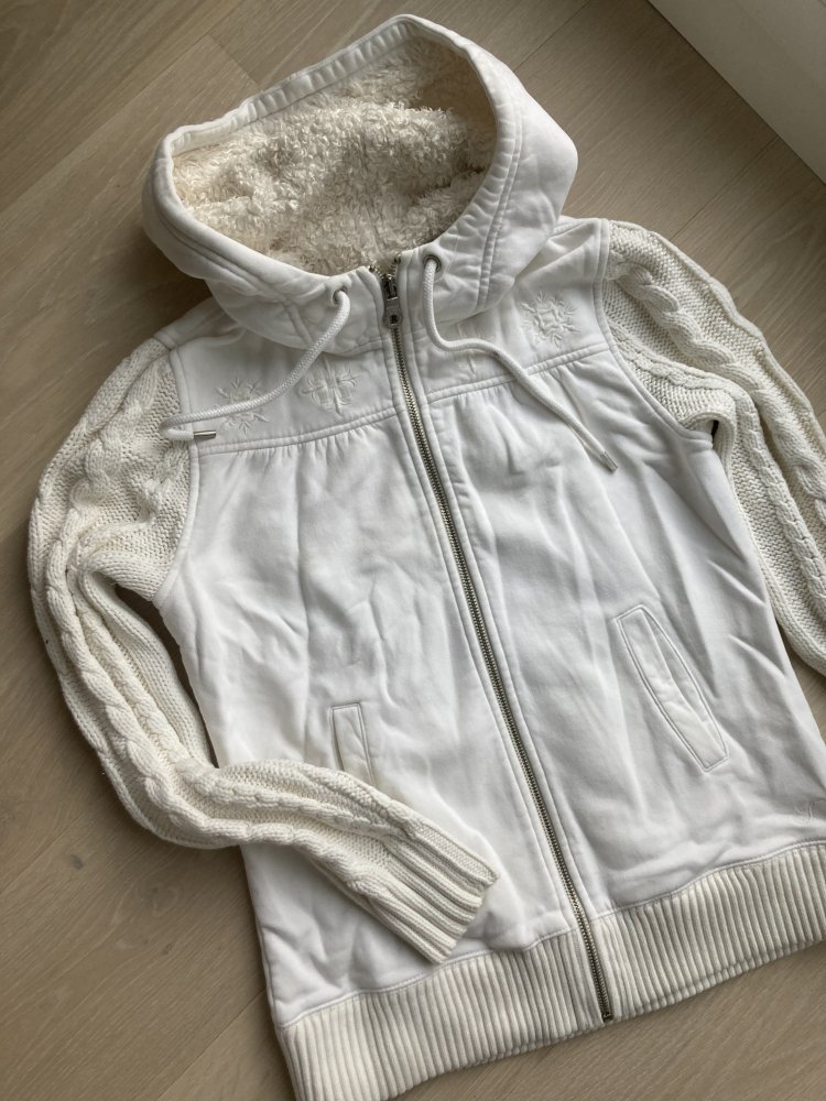Hoodie Strickjacke Tom Tailor L 40 weiß mit Strickärmeln