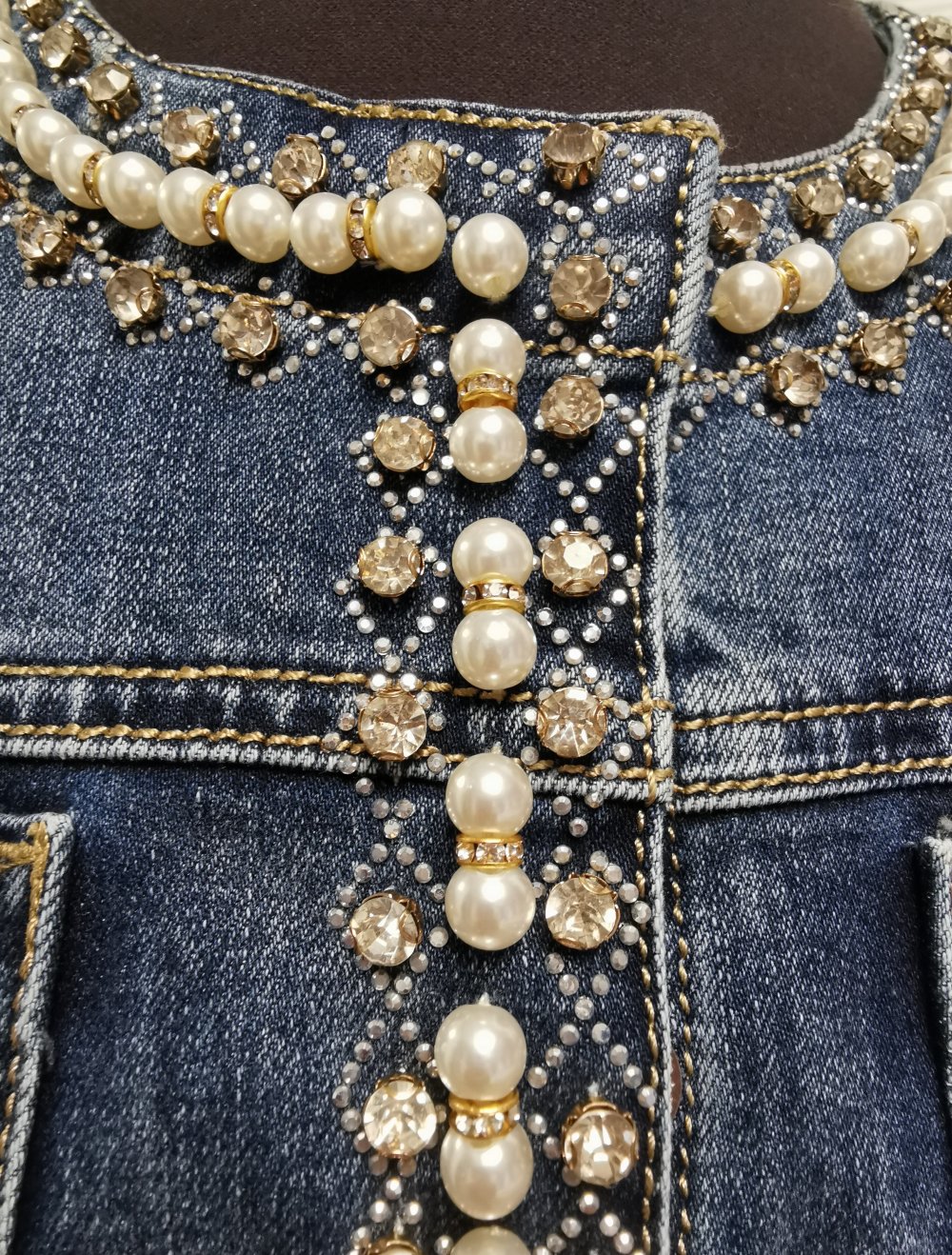 Jeansjacke mit Perlen und Glitzer 42 wie Neu ❤️