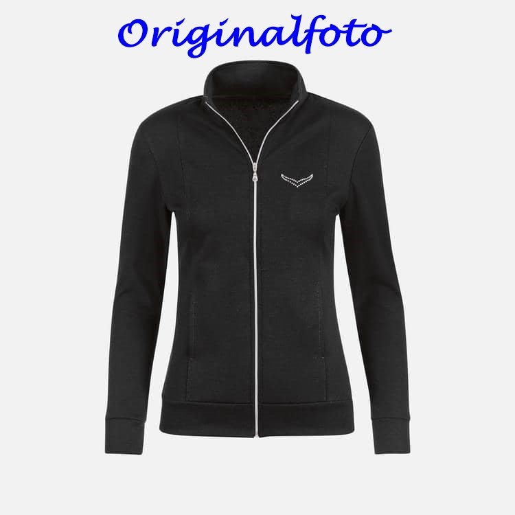 Trigema Jacke veredelt mit Kristallsteinen vorn und hinten, schwarz Gr. XL