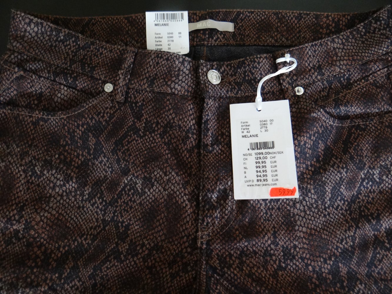 NEU MAC Damen Jeans Melanie Straight   Gr. 42/30 Stretch braun - schwarz Schlangenmuster