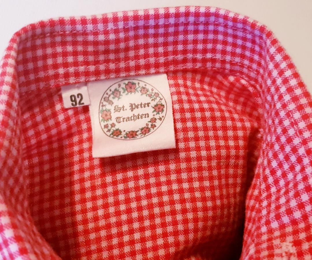 Lederhose kurz mit Hemd kariert rot-weiß Buben Gr. 92