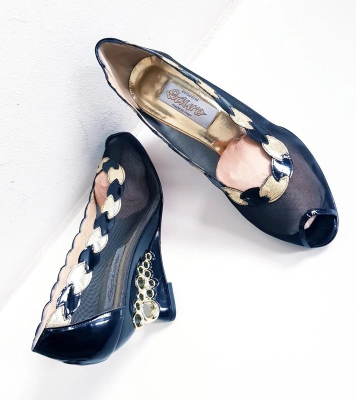 Damenschuhe Fa. Sguro / ital. / Pumps Exclusiv schwarz & Gold Gr.39 NEU