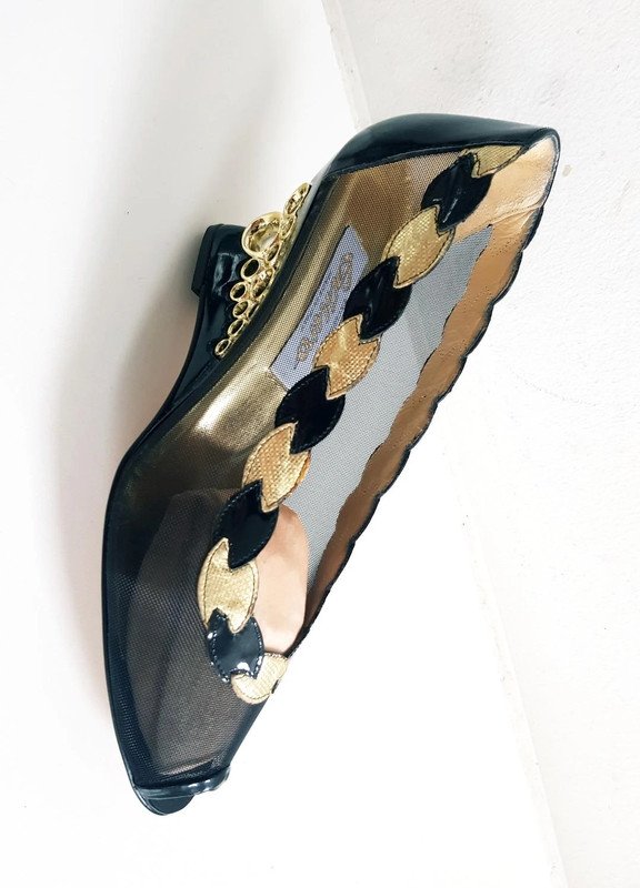 Damenschuhe Fa. Sguro / ital. / Pumps Exclusiv schwarz & Gold Gr.39 NEU