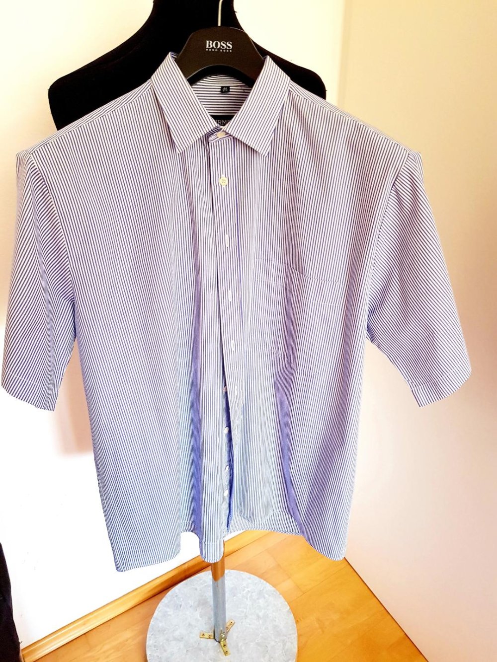 2 Hemden blau weiß dezent gestreift f. Herren Gr.44