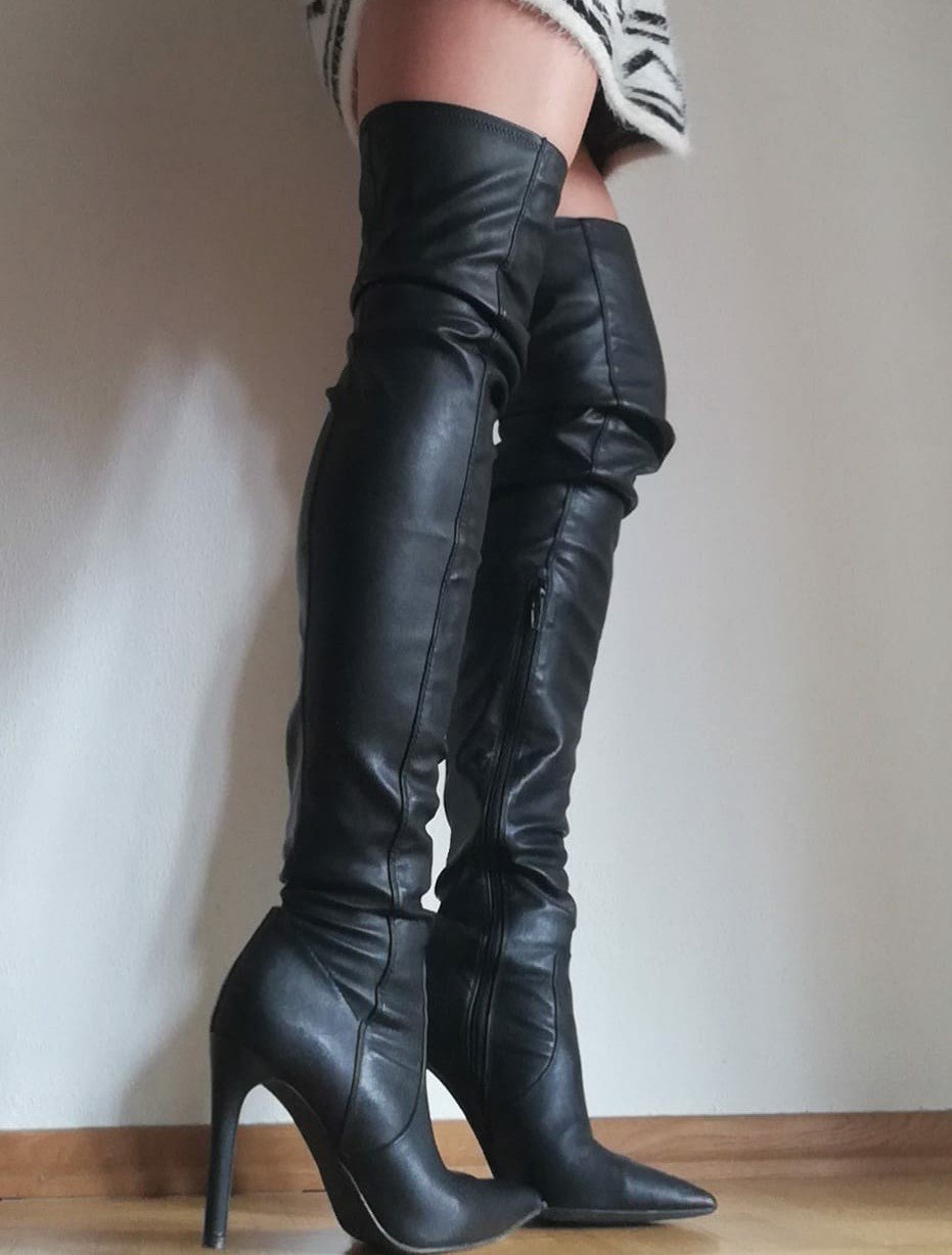 Catwalk Overknee Leder Stiefel High Heels 36