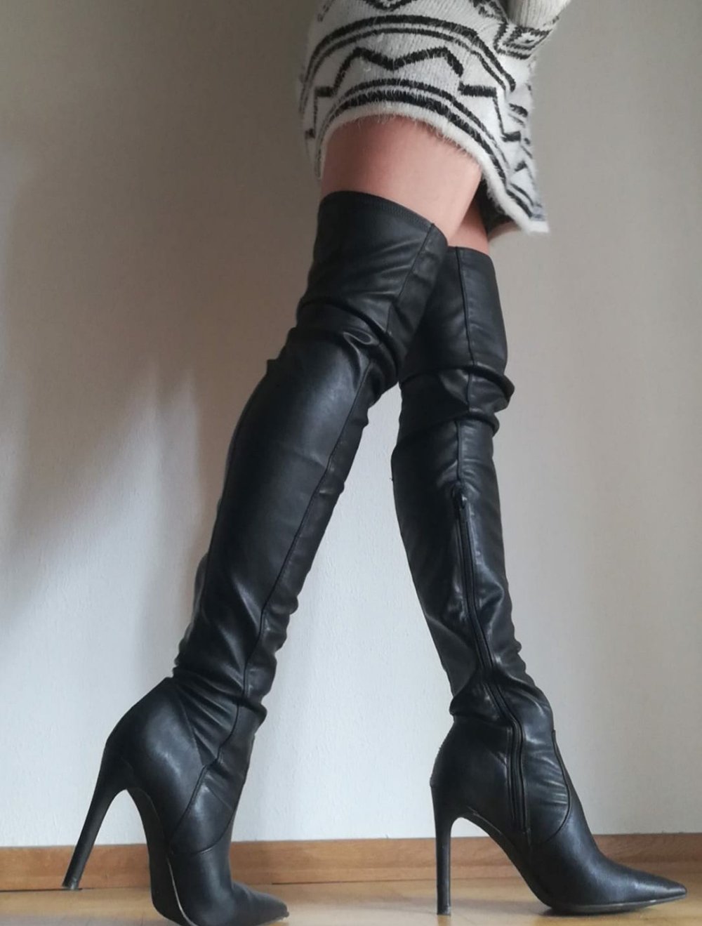 Catwalk Overknee Leder Stiefel High Heels 36