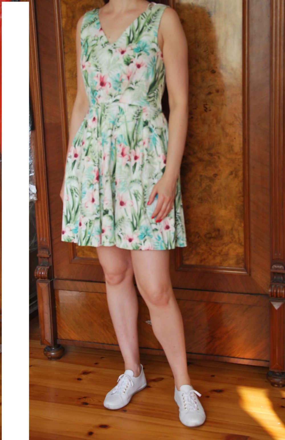 Closet Kleid XL 42 NEU floral grün Sommer Baumwolle Dekoltee 