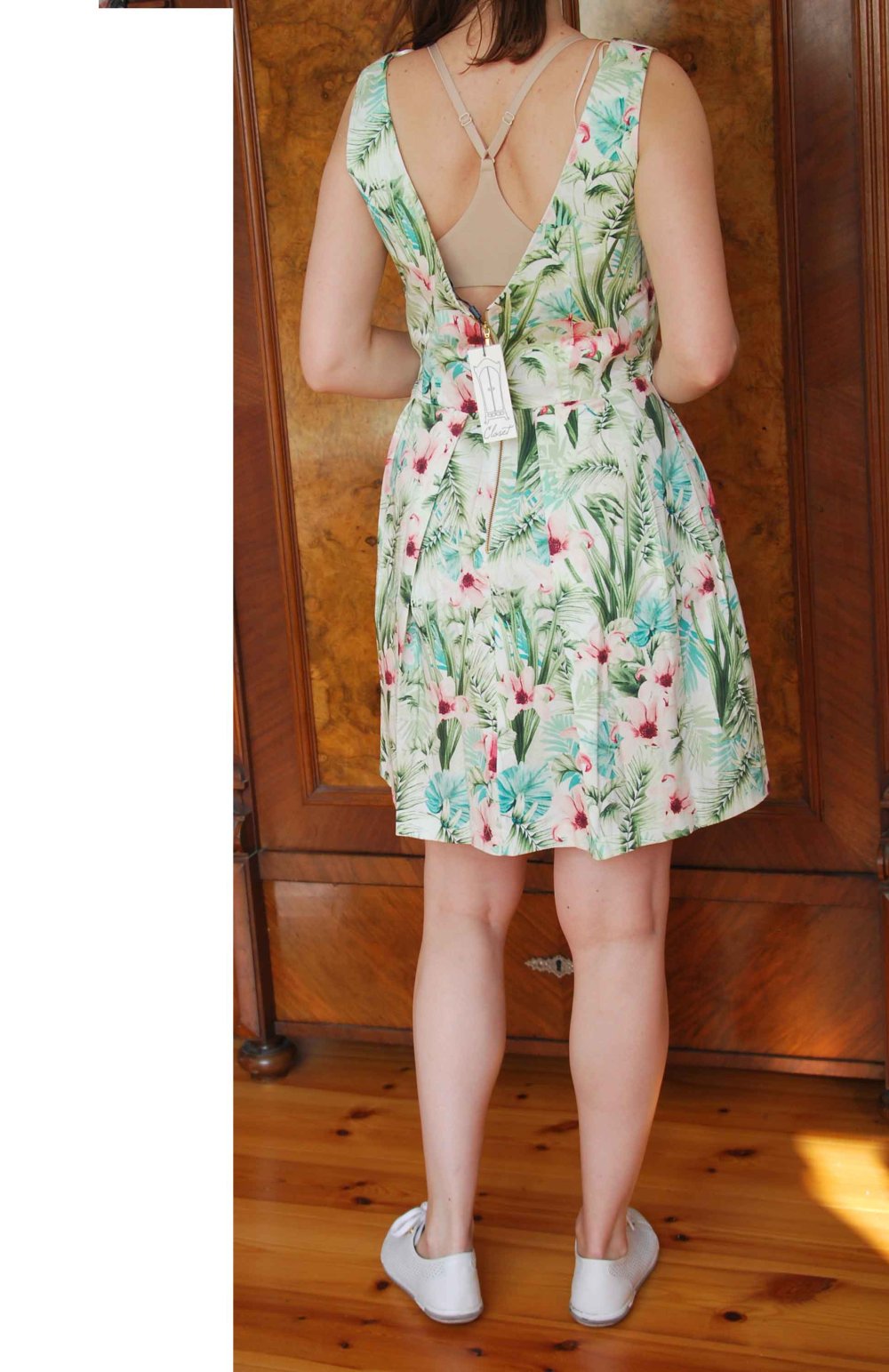Closet Kleid XL 42 NEU floral grün Sommer Baumwolle Dekoltee 