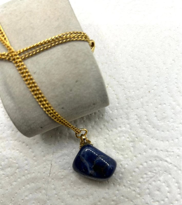 SALE Wunderschöne Vintage Kette Edelstahl/vergoldet mit Lapislazuli Anhänger