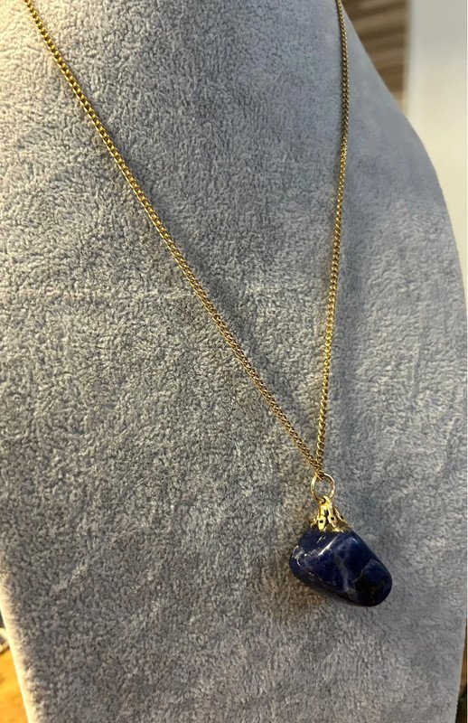SALE Wunderschöne Vintage Kette Edelstahl/vergoldet mit Lapislazuli Anhänger