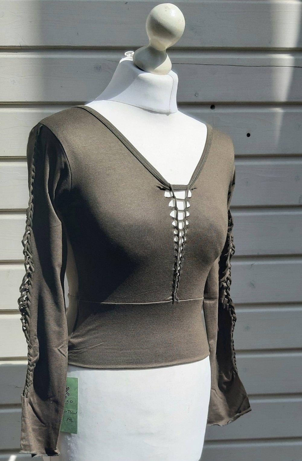 Top croptop bauchfrei Festival cutout braided oliv shirt goashirt