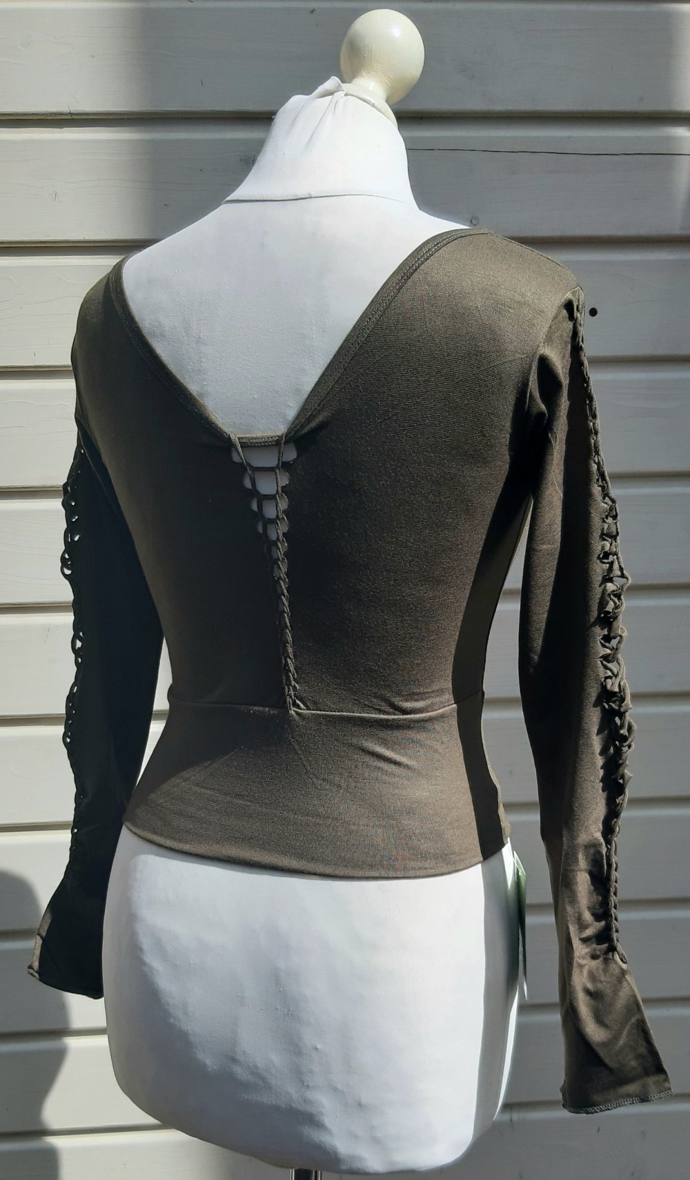 Top croptop bauchfrei Festival cutout braided oliv shirt goashirt