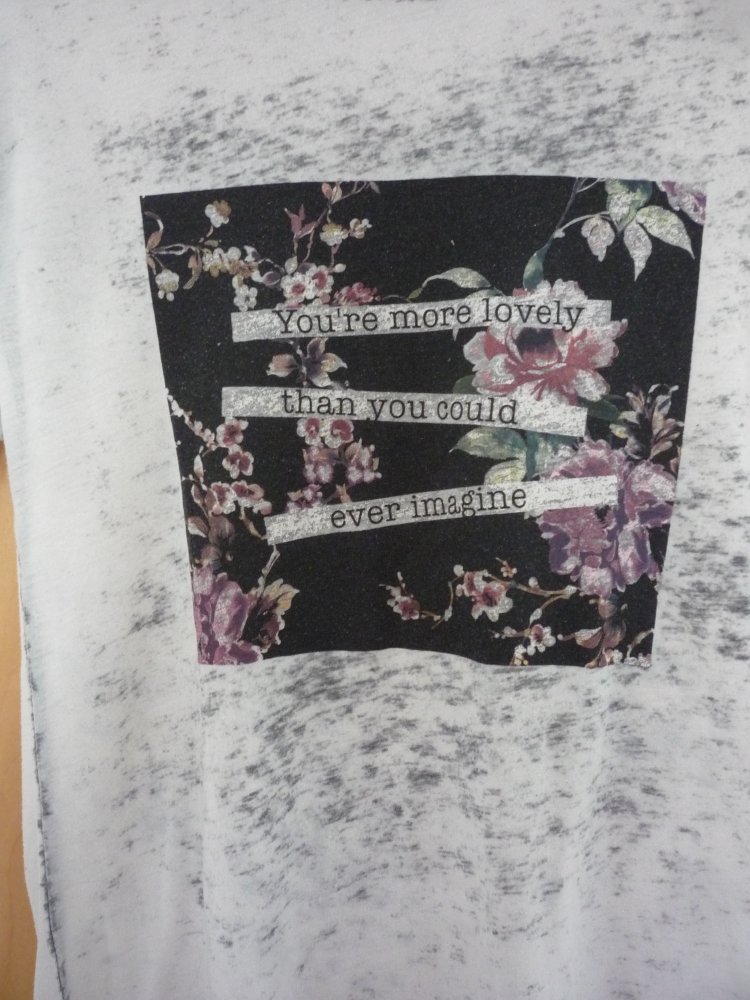Tally Weijl – schönes TShirt mit Rundhals-Ausschnitt - Gr. XXS – grau marmoriert mit Applikation