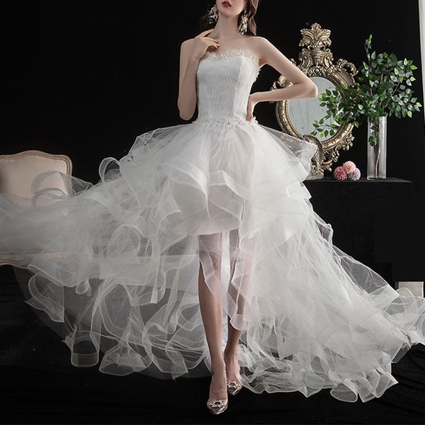 Vorn Kurz Hinten Lang Vokuhila Edelkleid Ärmelloses Brautkleid Weiß L