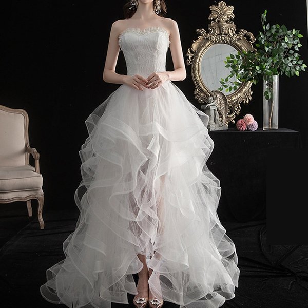 Vorn Kurz Hinten Lang Vokuhila Edelkleid Ärmelloses Brautkleid Weiß L