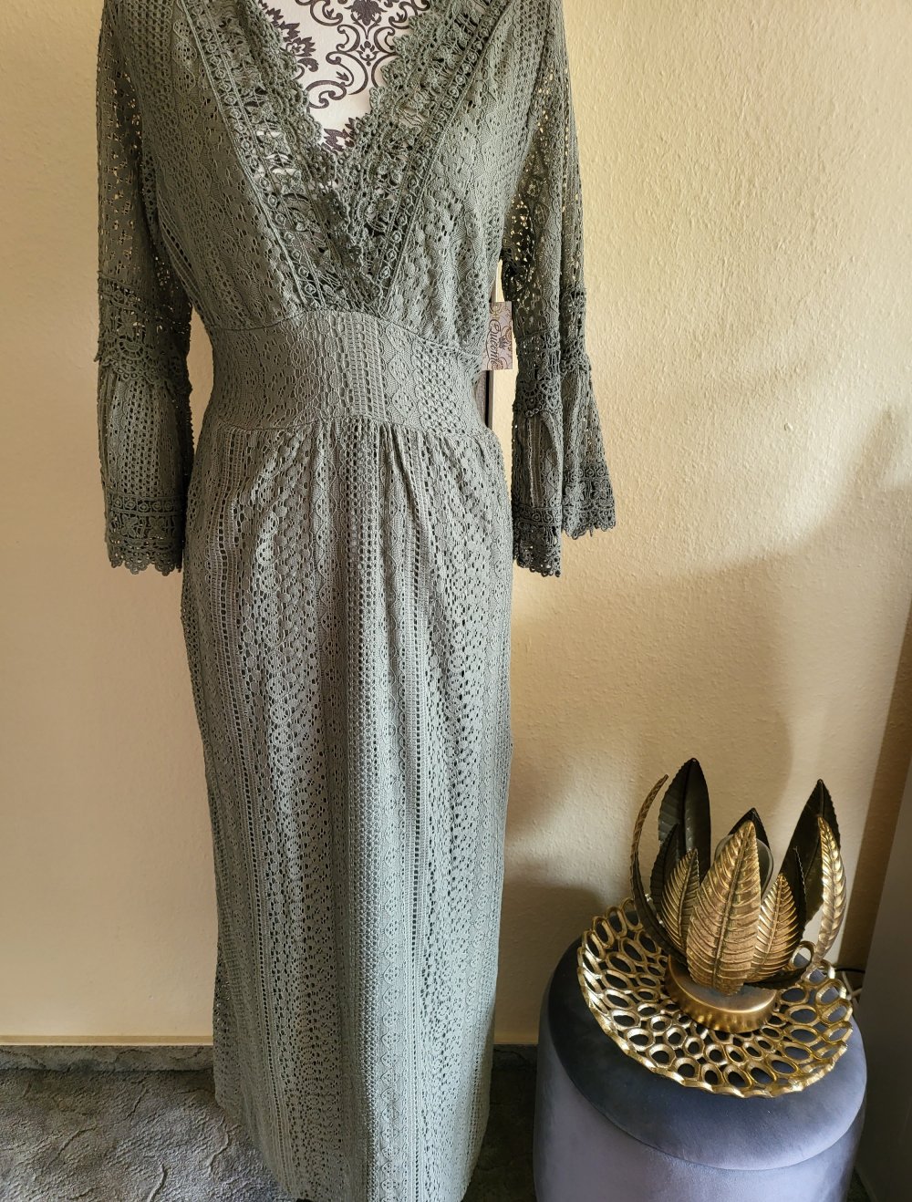 Boutique - Maxikleid - Einheitsgröße S-L - khaki - Spitzenkleid  - Neu