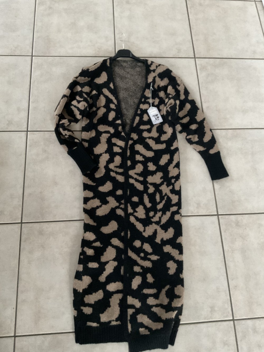 Langer Cardigan schwarz camel Gr.  M