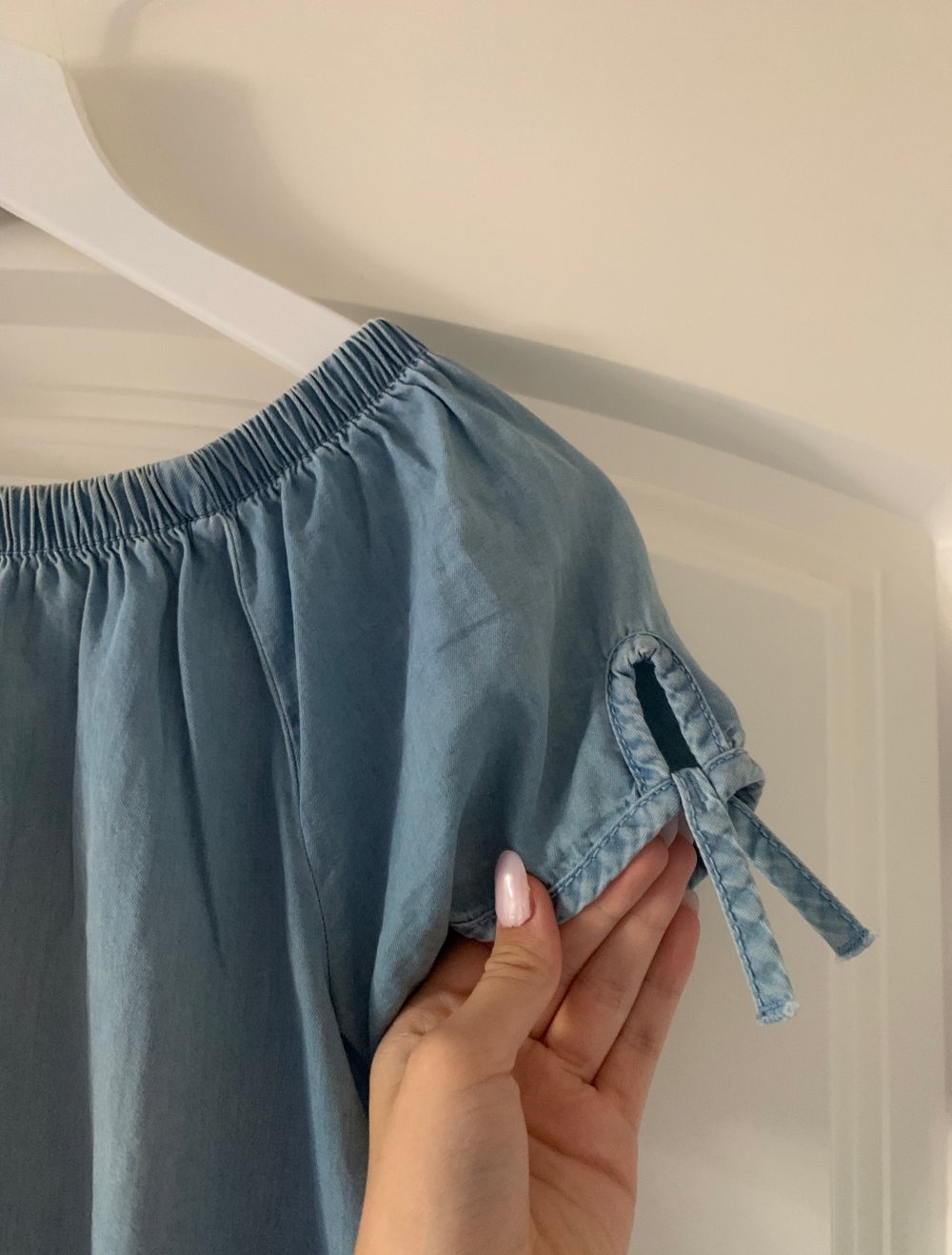 Blaue off-shoulder Bluse; s.Oliver XS, Vintage T-Shirt