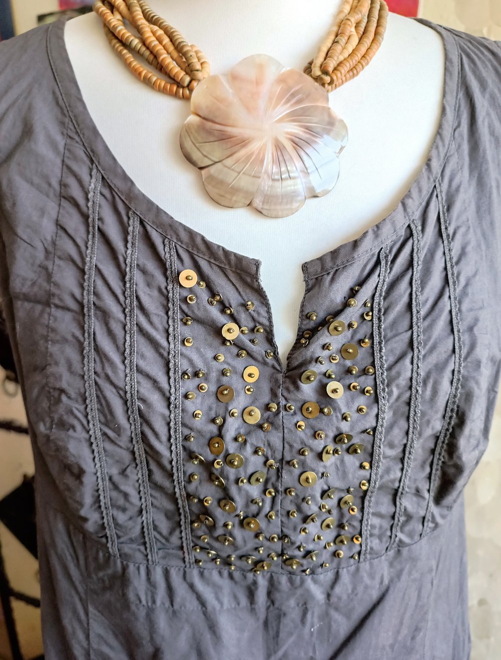 tolles Sommerkleid - Pailletten und Perlen • Esprit • Klassisch schick braun gold • 100% Cotton • 40/M
