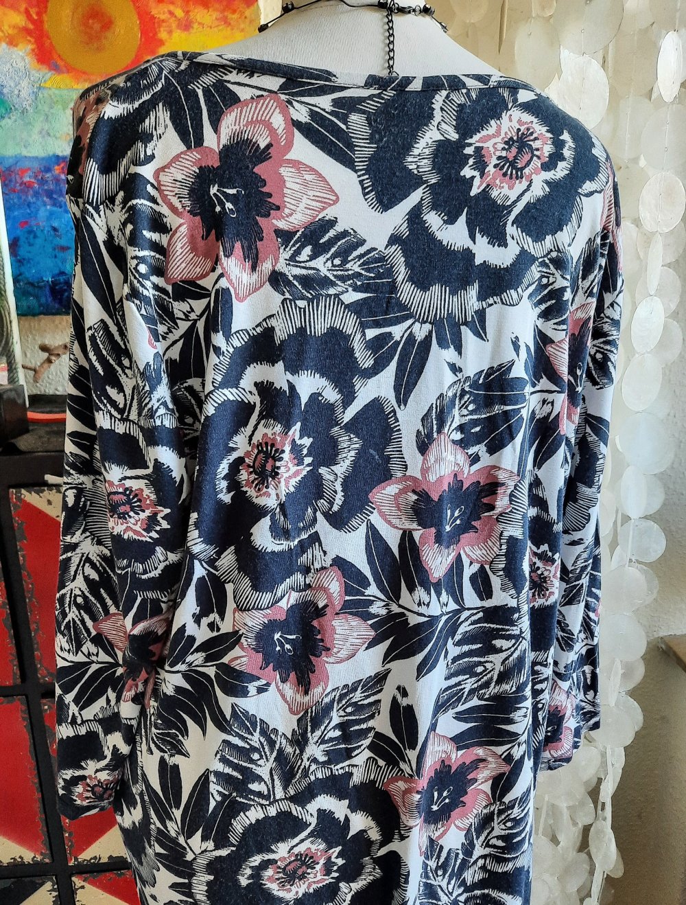 tolle Tunika Langarm • Laura Torelli • schicker Floralprint • dunkelblau weiß altrosa • 97% Viskose 3% Elasthan •: 40/M