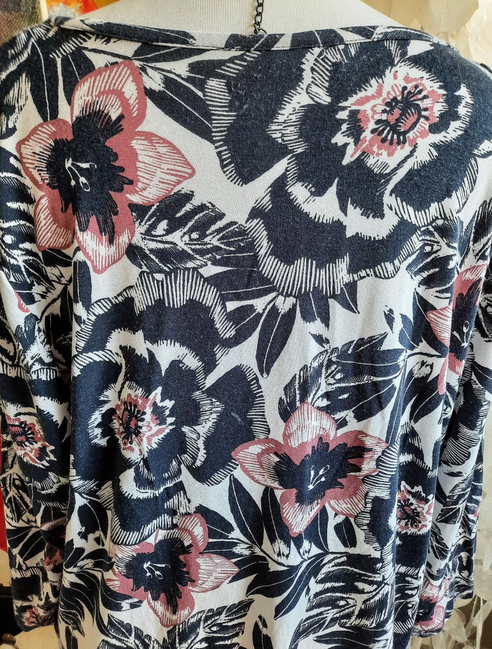 tolle Tunika Langarm • Laura Torelli • schicker Floralprint • dunkelblau weiß altrosa • 97% Viskose 3% Elasthan •: 40/M