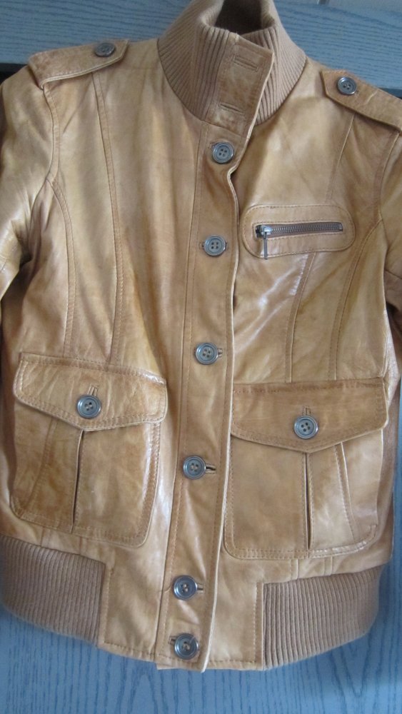hellbraune Damen Leder Jacke zum Knöpfen in Größe 40 von Rick Cardona New York 