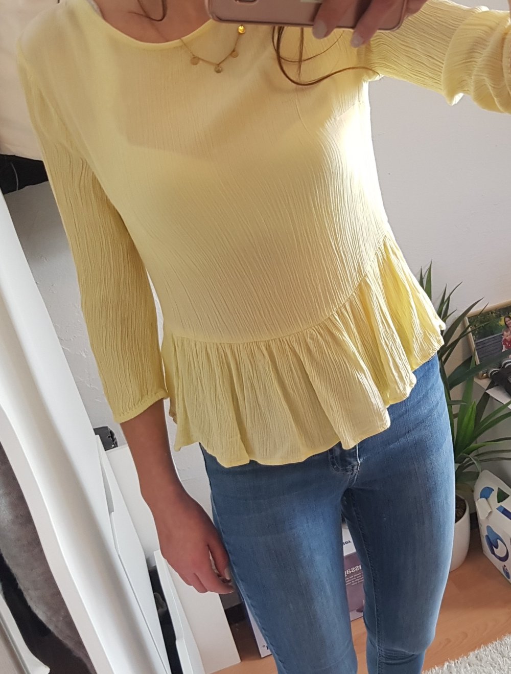 Bluse mit Rückenausschnitt Schösschen gelb