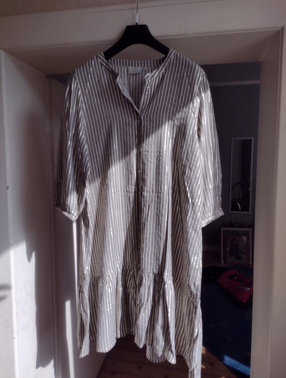 KAFFE, edle Tunika mit Streifen, beige/oliv/gold, Baumwolle,XXL