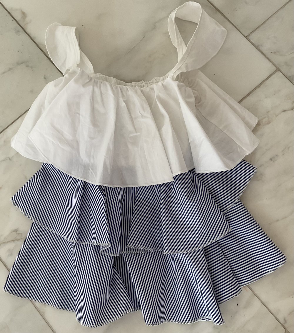 Wunderschöne neue Tunika, Bluse, Oberteil, blau, weiß, Streifen, Volants