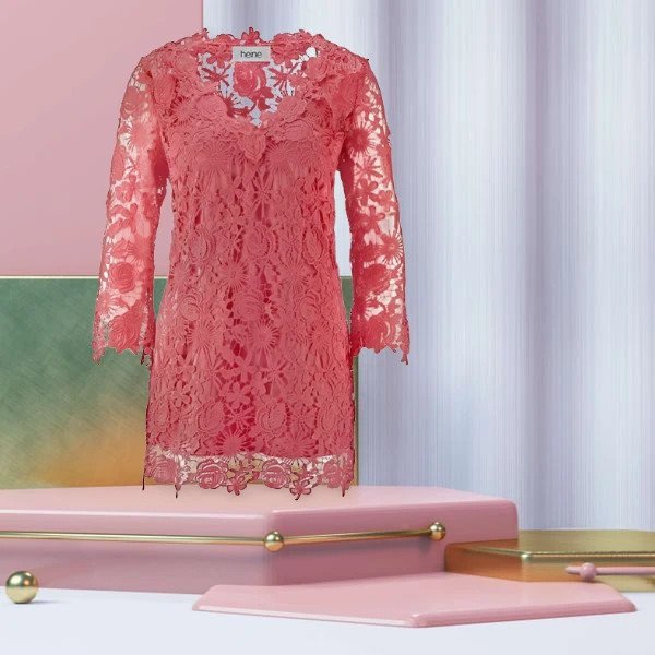 Damen Tunika Bluse 3/4-Ärmel Spitze Hummer Größe 40