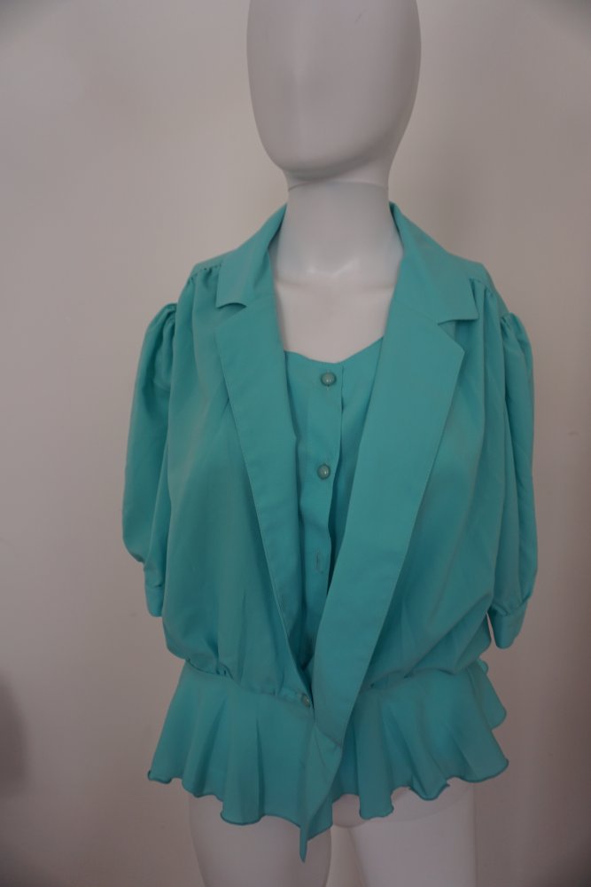 Vintage Rüschen Bluse Türkis Gr. 40 Ungetragen