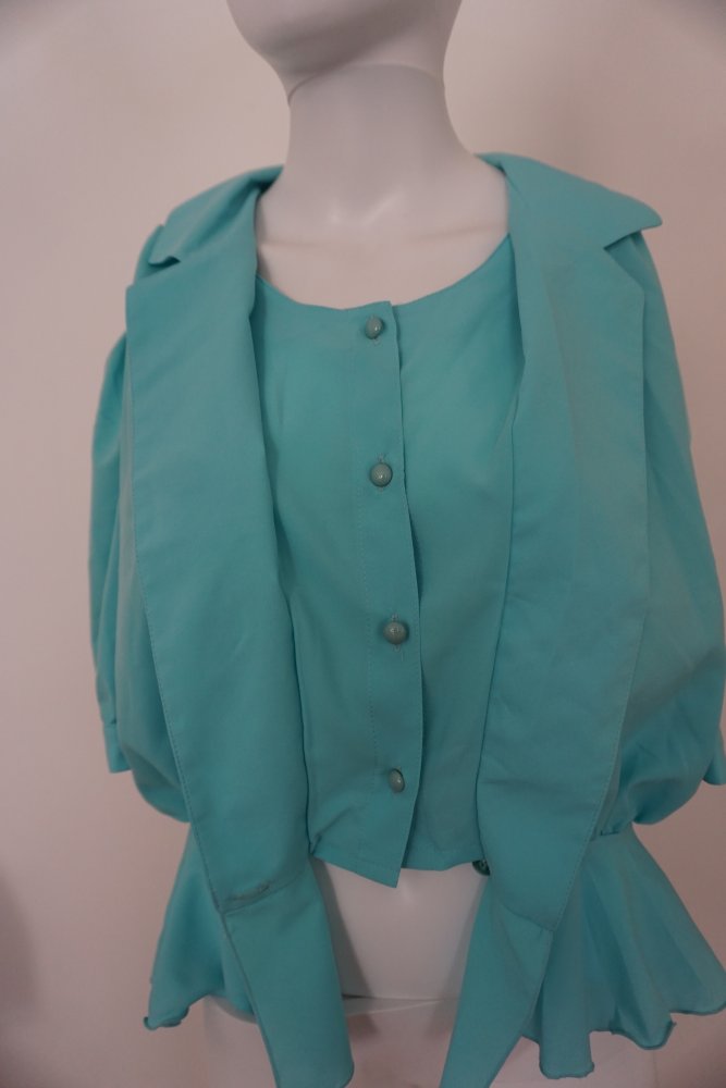 Vintage Rüschen Bluse Türkis Gr. 40 Ungetragen