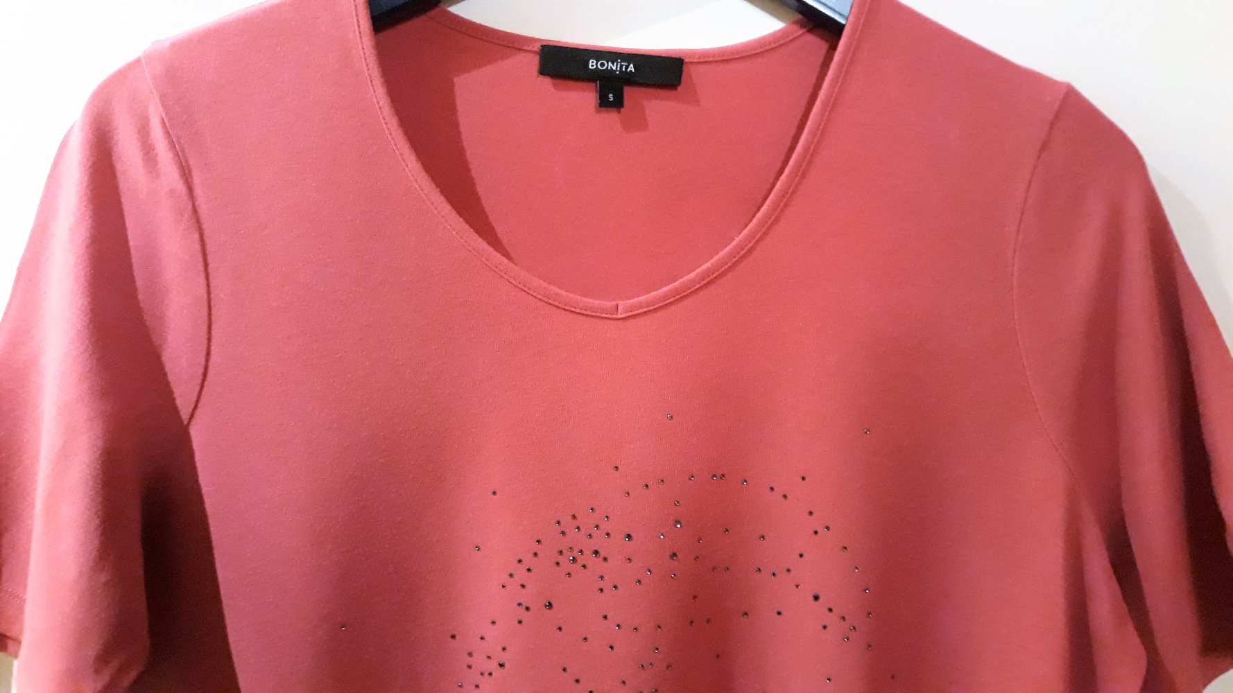 Schickes Damen-T-Shirt von Bonita, Gr.38, pink mit Strass, nur 3,50€