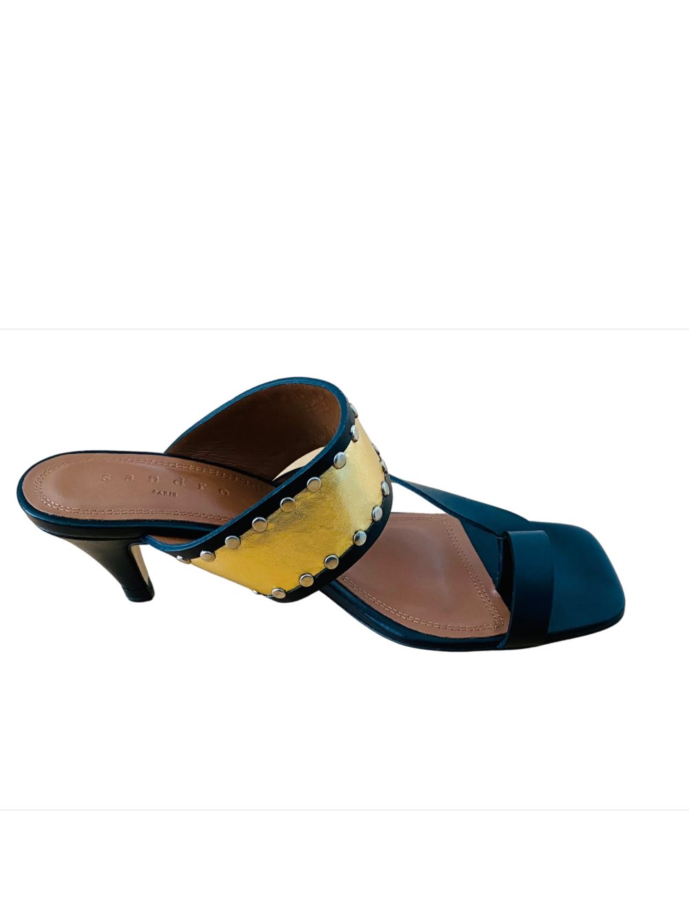 Sandro, Zehentrenner, Sandalette, schwarz, Gold, Leder, Gr 36, neu, NP 245€