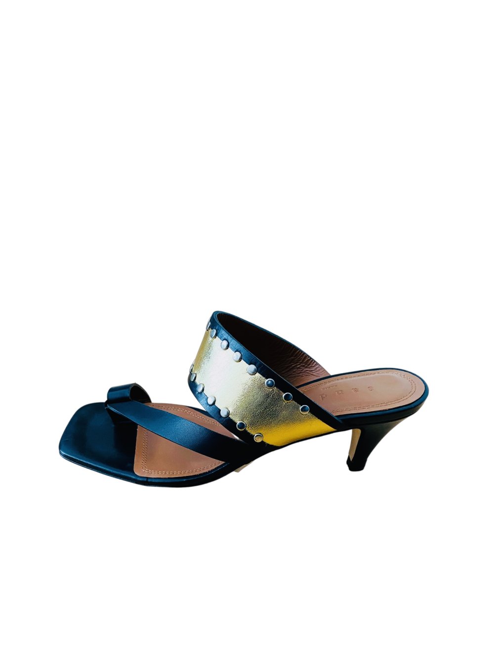 Sandro, Zehentrenner, Sandalette, schwarz, Gold, Leder, Gr 36, neu, NP 245€