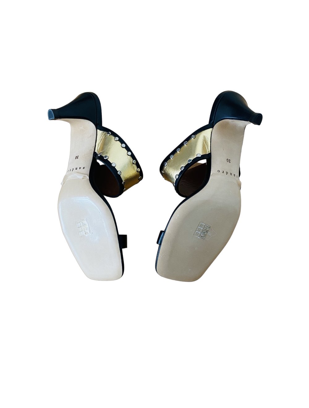 Sandro, Zehentrenner, Sandalette, schwarz, Gold, Leder, Gr 36, neu, NP 245€