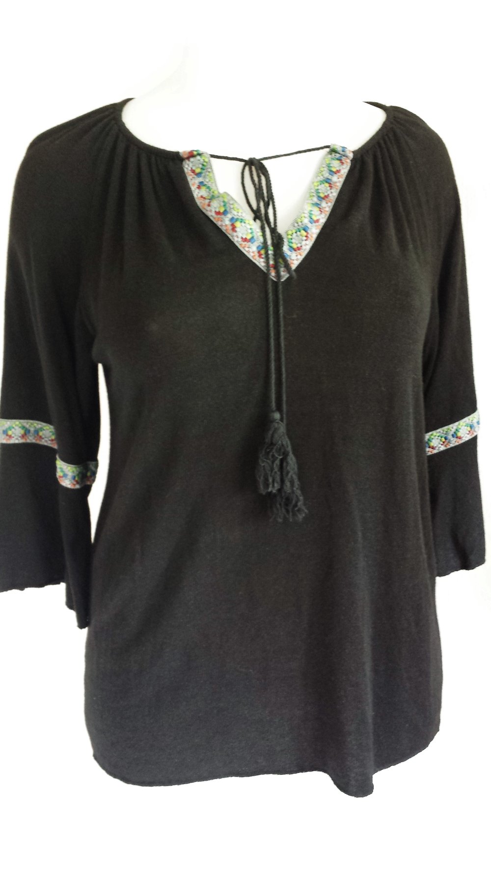 Tunika Bluse Boho mit Stickerei AA 55 cm 100 % Baumwolle Strick