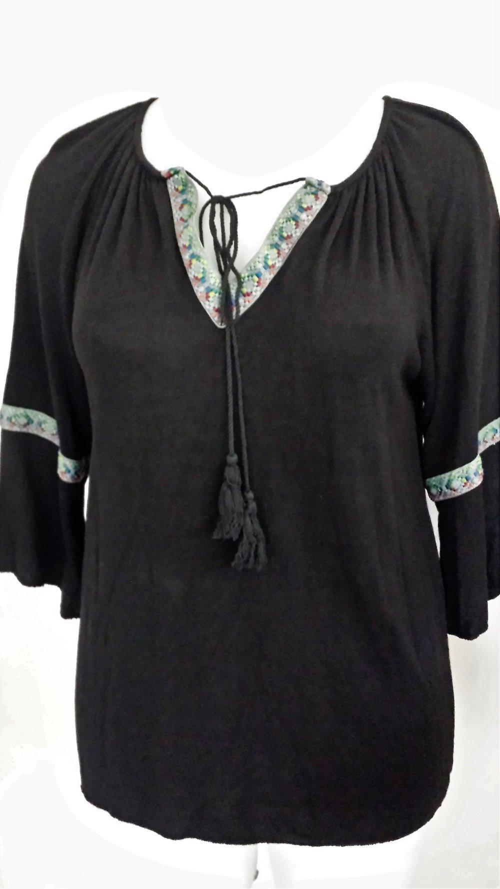 Tunika Bluse Boho mit Stickerei AA 55 cm 100 % Baumwolle Strick