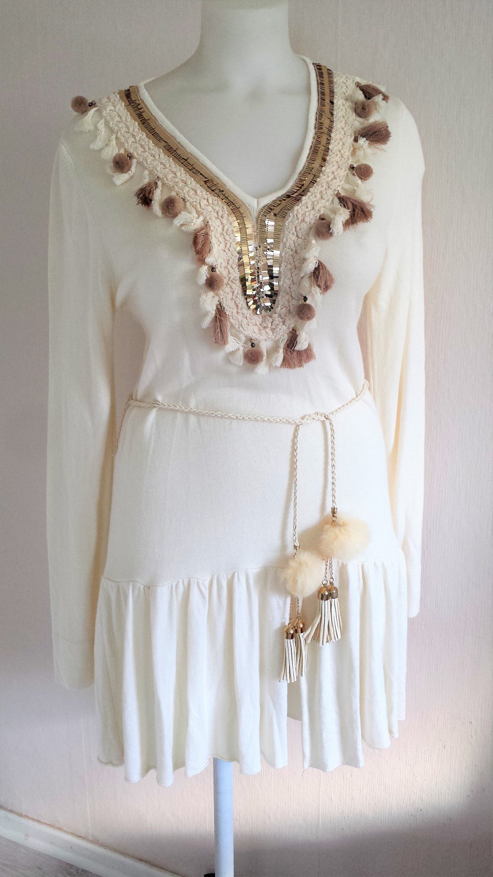 Boho Hippie Kleid Bohemian Laura Jane Paris AA 55 cm Länge 95 cm Größe 36/42 Sehr Hochwertig 55 % Modal, 45 % Acyl, 5 % Elastan 29 Euro 