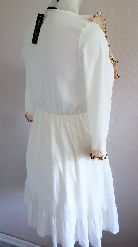 Boho Hippie Ibiza Kleid Tunika Laura Jane Paris mit Unterkleid Applikationen..Hochwertig