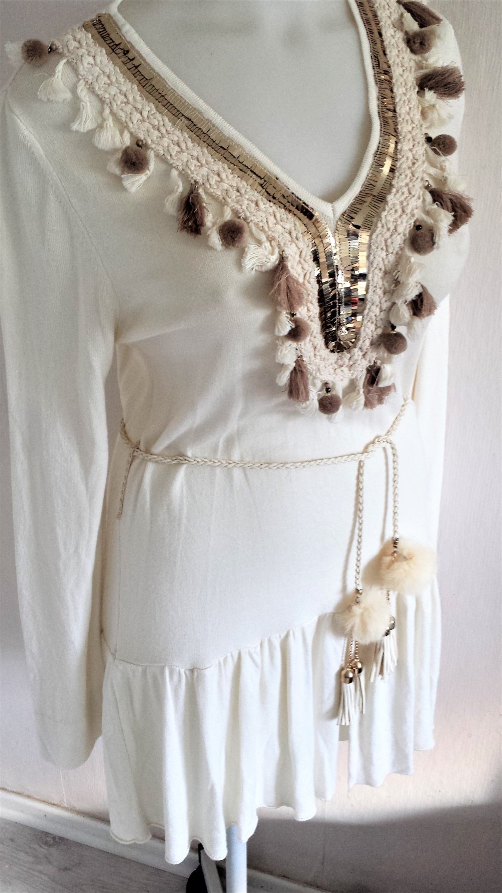 Boho Hippie Kleid Bohemian Laura Jane Paris AA 55 cm Länge 95 cm Größe 36/42 Sehr Hochwertig 55 % Modal, 45 % Acyl, 5 % Elastan 29 Euro 