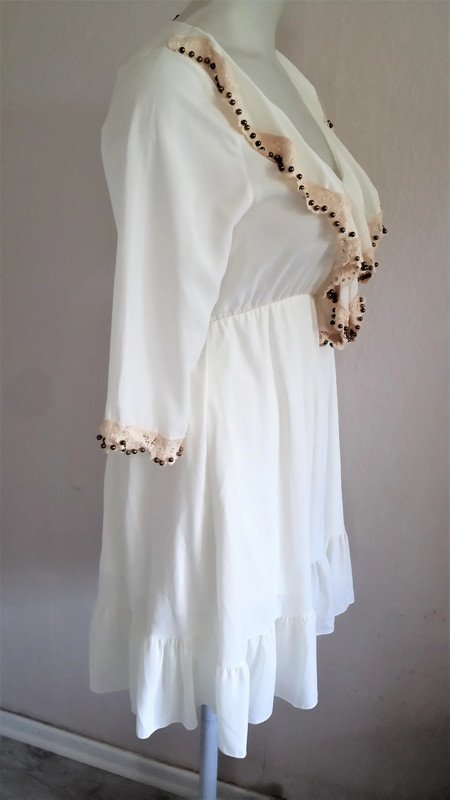 Boho Hippie Ibiza Kleid Tunika Laura Jane Paris mit Unterkleid Applikationen..Hochwertig