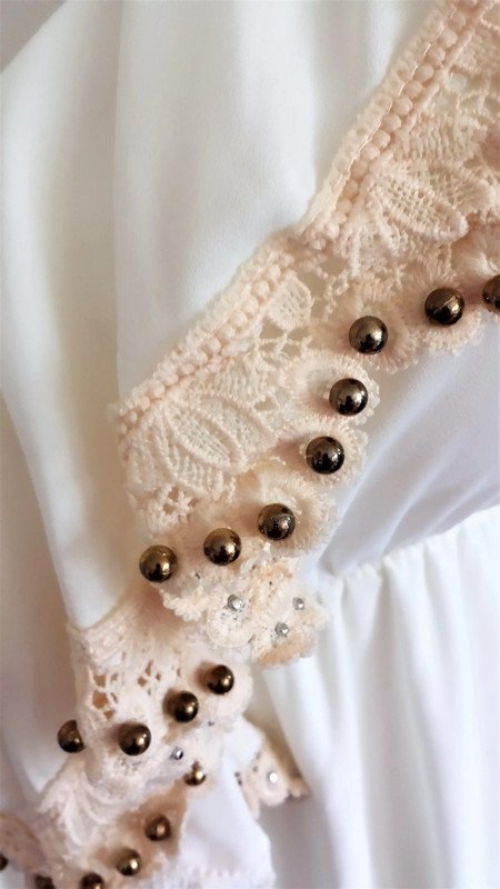 Boho Hippie Ibiza Kleid Tunika Laura Jane Paris mit Unterkleid Applikationen..Hochwertig